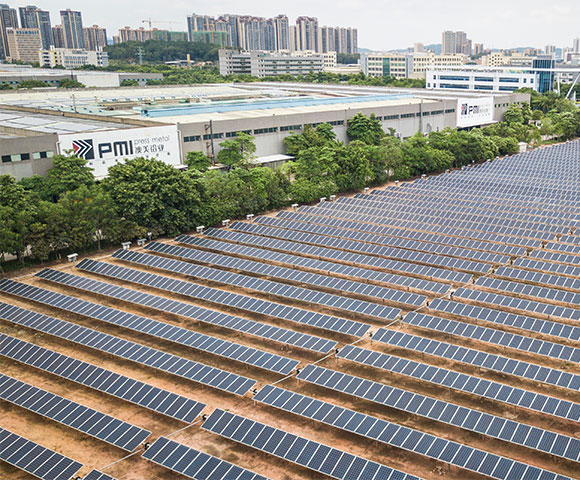 A large number of solar power panels in the factory