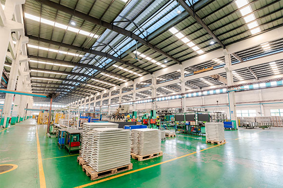 Neatly placed aluminum products in the factory